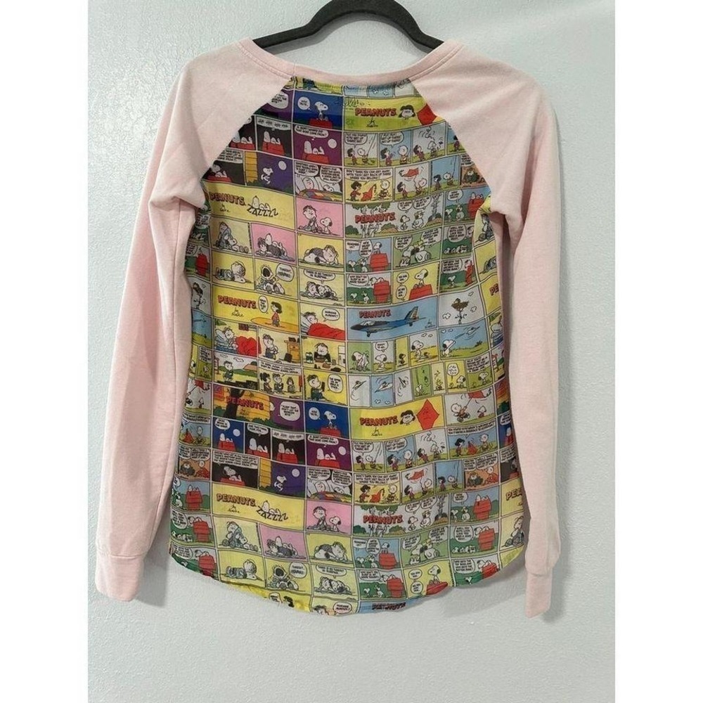 Peanuts Snoopy Comic Strip Raglan Sweatshirt Pink Womens sz XS
